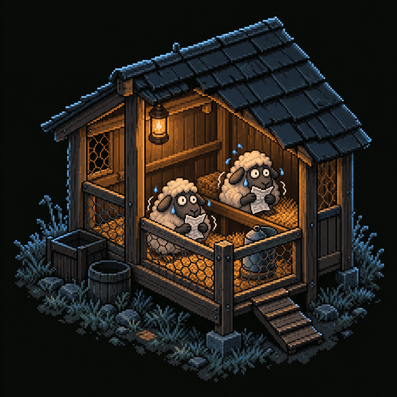 Paperhand Shed: pixel-art sheep farm, small size