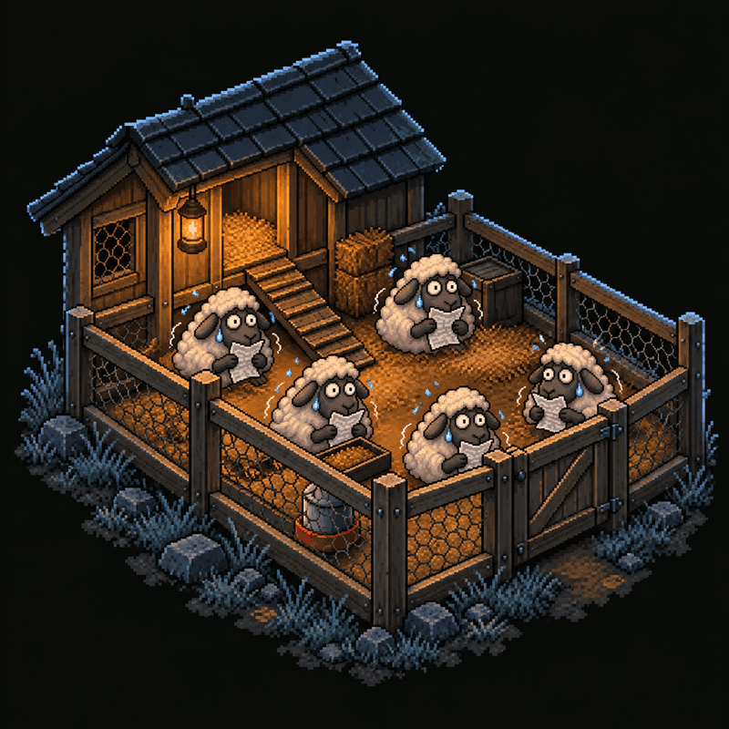 Paperhand Pasture: pixel-art sheep farm, medium size