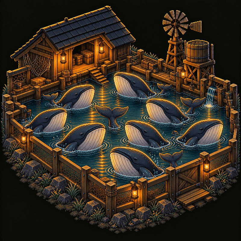 Whale Atoll: pixel-art whales farm, large size